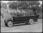 Men of the Waimea football team in a Littles Motor Service bus in Nelson