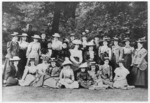 Class photo of the boarders of London's Queens College with Miss Clara Wood, Regents Park, London