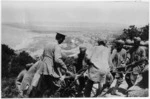Indian soldiers hauling a mounted gun up into position on Walkers Ridge, Gallipoli, Turkey