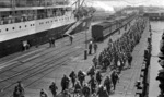 Australian troops marching to embark on the transport Orvieto