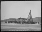 Near Port Chalmers; driving the first pile for the mole on the Aramoana side of Otago Heads