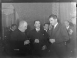 Drummond [Holderness?] left (AK ABR BD), H J Kelliher and R Jost PAA (Pan American Airways) at a PAA dinner