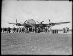 View of the of the RAF Avro Lancaster 'Aries' FCFA PD-328 scientific equipped ex-heavy bomber at Ohakea Air Force Base, Manawatu-Whanganui