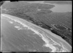 Saint Clair and Saint Kilda Beaches with the Forbury Park Trotting Club racecourse, looking to Dunedin Harbour beyond, Otago