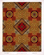 George Harrison & Co (Bradford) :Linoleum, 2 yards wide. [Victorian scroll and classical pattern]. No. 122/2. Pattern shown half size. [1880s?]