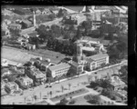 University of Auckland buildings including clock tower and Princes Street in foreground