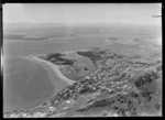 View over the suburb of Britannia Heights in foreground to Tahunanui Beach with Tasman Bay and Waimea Inlet beyond, Nelson City