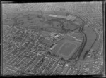 One Tree Hill Borough Council area and the suburb of Epsom in foreground with Alexandra Park and Greenlane Hospital, Cornwall Park and One Tree Hill, Auckland City