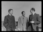 Portrait of TEAL employees (L to R) F W Kilgour, R Puttick and J S Shorthouse, [Mechanics Bay, Auckland City?]