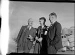 Bristol Freighter Tour, portrait of (L to R) H D Christie (President Canterbury Aero Club) and Nelson Aero Club members R D Lucas (Vice President) and N M McLaren (President), Nelson Airport