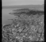 View over the Wellington inner City suburbs of Te Aro and Mount Victoria, to Lambton Harbour with Clyde Quay Wharf and Oriental Bay to Roseneath with Wellington Harbour beyond