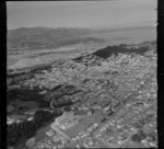 View east over the Wellington City suburbs of Newtown with Wellington Hospital in foreground to Rongotai and Wellington Airport, to Wellington Harbour Heads beyond