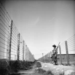 Soldier guarding Japanese prisoner of war camp in Featherston, Wellington