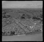 The suburb of Whanganui East with Whanganui Girls College, Bastia Hill with Water Tower to farmland beyond, Whanganui City, Manawatu-Whanganui Region