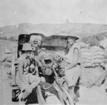 Two New Zealand Soldiers with damaged field gun, Gallipoli, Turkey