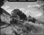 Bus on the banks of Lake Ohau, Waitaki district