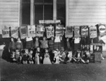 Children from a Westport school with posters and cartoons that they have made