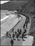New Zealand Home Guard, Somes Battalion, marching from Petone to Eastbourne, Lower Hutt, during World War 2