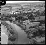 Aerial view overlooking Caccia Birch House and the Hokowhitu Lagoon, Palmerston North