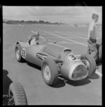 Len Gilbert in his Cooper-Bristol race car No.33 at Ardmore Aerodrome Racetrack, South Auckland
