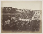 Limestone cliffs containing Maori burial caves, Waiomio, Northland, New Zealand