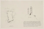 Heaphy, Charles 1820-1881 :[Notes and sketches of Maori fortifications, 1839-1863] Plan of a pa, Massacre Bay. 1839. Section of walls near a gateway. [ca 1864?]