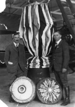 Thomas Orde-Lees, and an unidentified man, alongside the parachute Guardian Angel