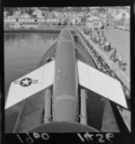 Regulus radio control missile, on top of submarine USS Halibut, Overseas Passenger Terminal, Oriental Bay, Wellington