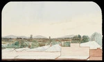 Artist unknown :Across the main street of Te Aroha looking westwards across the Hauraki Plain towards Morrinsville [ca 1900-1904]