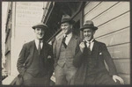 Three men outside Star Boating Club, Wellington