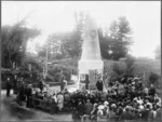 Gathering at the World War 1 memorial, Cardiff