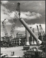 Hydrocracker unit reactor lifted by crane, Marsden Point refinery, New Zealand