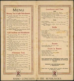 [Rendezvous Luncheon & Tea Rooms]: Menu. Radio concerts at the Rendezvous [1930s?]