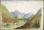 [Ryan, Thomas], 1864-1927 :View of Harema Pah where te Kooti had left a number of his followers as he had gone to Ruatahuna. They were surprised by Capt Mair in the meantime, who was in command of British troops when after a severe encounter he succeeded in taking the Pah a great number of natives escaping to the bush. [1891].