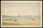 Wallace, John, 1788-1880 :View of Wellington Harbour from Thorndon Beach. 12 July 1845.