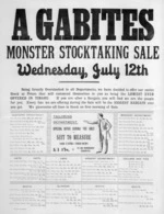 A. Gabites (Timaru) :Monster stocktaking sale, Wednesday, July 12th. Timaru Post Print [1880s?].