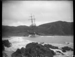 Ship La Bella blown ashore at Owhiro Bay, Wellington