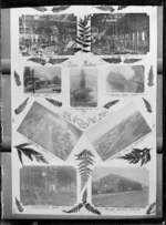 Item in the form of a greetings card with illustrations of Petone, and particularly of the Petone Railway Workshops, with a montage of eight photographs, 1902