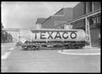 View of a railway oil tank for transporting Texaco fuel, at the Hutt Railway Workshops, Woburn.