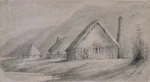 Swainson, William 1789-1855 :Hutts [sic] of the first settlers Petoni Beach. [1840].