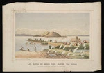 Ryan, Thomas, 1864-1927 :Lake Rotorua and Mokoia Island, Auckland, New Zealand. Illustrating story entitled "The way of our grandfathers". Litho. at the N.Z. Graphic and Star Printing Works, from a painting by T Ryan [1893]