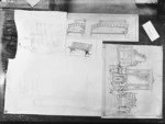 Photograph of drawings of furniture and pages from unidentified furniture pattern books or catalogues