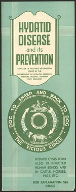 University of Otago. Medical School. Department of Hydatid Research :Hydatid disease and its prevention; a folder of valuable information. Dog to sheep and back to dog, the vicious circle. [Front cover. ca 1939].