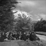 Children from Te Kaha in the grounds of District School, Ruatoria