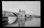 View of Pont d'Avignon with watch tower over the Rhone River, Avignon, France