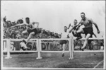 Hurdle race including Frank Nesdale and Frederick Stanley Ramson, Athletic Park, Newtown, Wellington