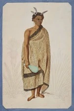 Merrett, Joseph Jenner, 1815-1854 :[Maori man with mere. Ca 1847]