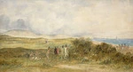 [Brees, Samuel Charles] 1810-1865 :[Group of Maori and Pakeha near a beach, probably Paekakariki looking towards Pukerua. Between 1842 and 1845]