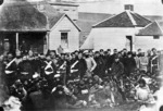 Maori prisoners with soldiers, Rutland Stockade, Queen's Park, Wanganui