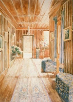 Hay-Campbell, Charles Duncan 1867?-1936 :The hall at Mokoia [Taranaki, the home of the Lysaght family. ca 1920]